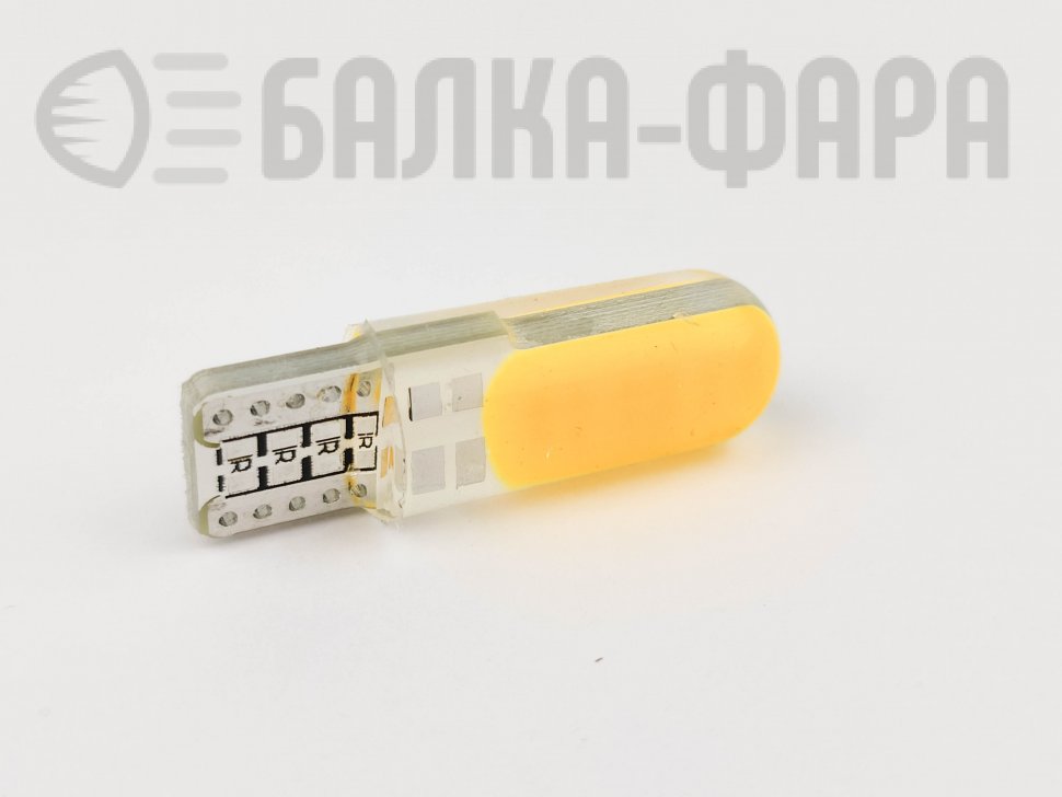 Лампа светодиодная t10 12v cob/силикон/желтые (1781)